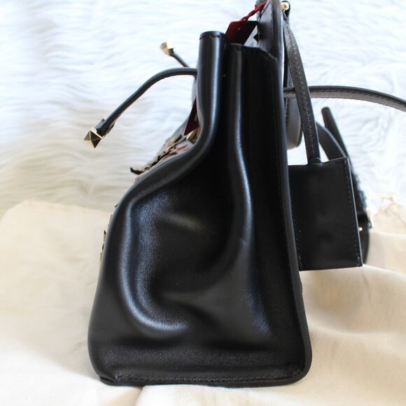 Valentino Joylock Black Leather Floral Applique Rockstud Satchel Shoulder Bag - Picture 5 of 16
